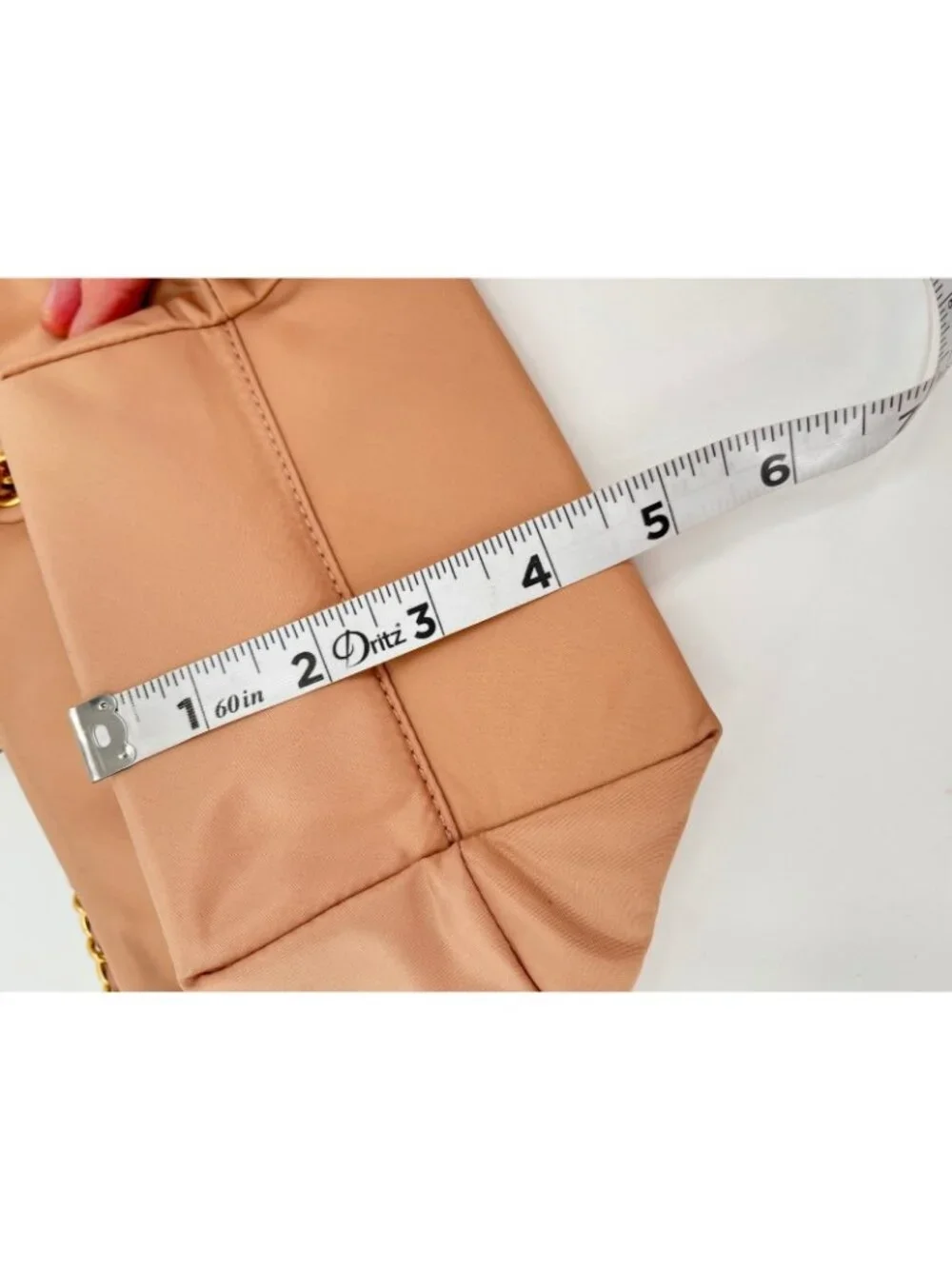 Tory Burch Ella Small Chain Crossbody Pink Sand Nylon Zip Tote Gold Logo Bag